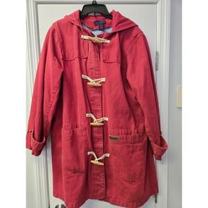 Denim and Co. Women's Red Denim Duffle‎ Coat with button and Toggle Closure 1X